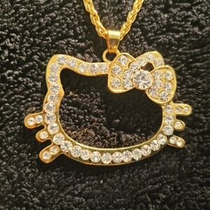Gold Hello Kitty Rhinestone Necklace